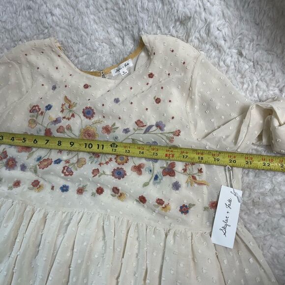 NWT Skylar& Jade tie back dotted Swiss Blouse beige front embroidery accent SZXL - Picture 8 of 13
